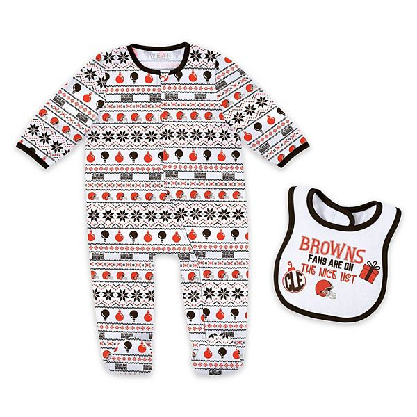 Newborn & Infant WEAR by Erin Andrews Cleveland Browns Allover Print Full-Zip Sleeper & Bib Set WEAR by Erin Andrews