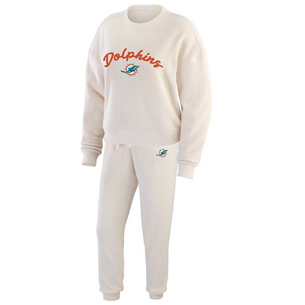 Women's WEAR by Erin Andrews  Cream Miami Dolphins Knitted Tri-Blend Long Sleeve T-Shirt & Pants Lounge Set WEAR by Erin Andrews