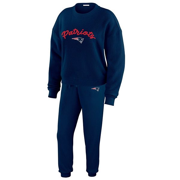 Women's WEAR by Erin Andrews  Cream New England Patriots Plus Size Knitted Tri-Blend Long Sleeve T-Shirt & Pants Lounge Set WEAR by Erin Andrews