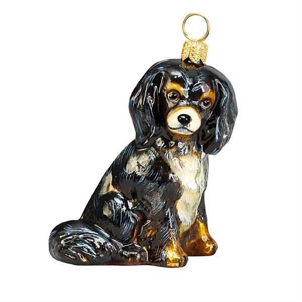 Joy To The World Black And Tan Cavalier King Charles Spaniel Dog Polish Glass Christmas Ornament Pinnacle Peak Trading Company