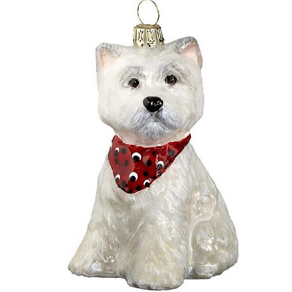 Joy To The World West Highland Terrier Westie Puppy Bandana Dog Polish Glass Christmas Ornament Pinnacle Peak Trading Company