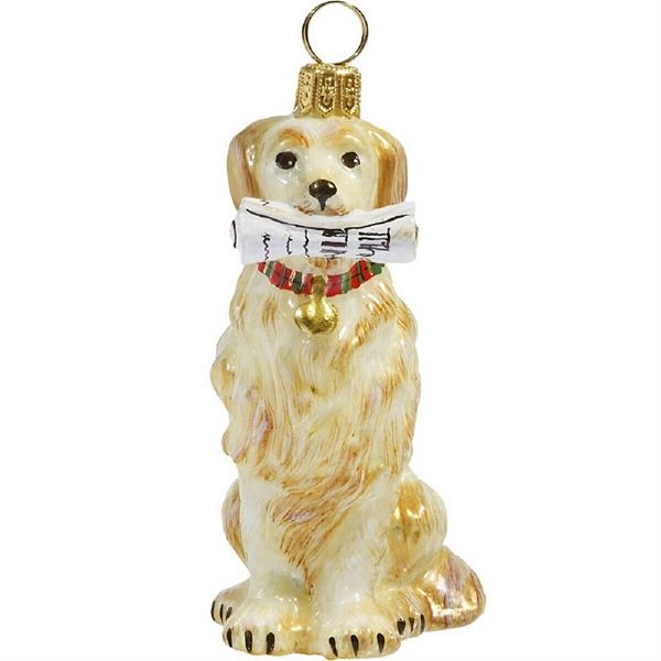 Joy To The World Golden Retriever With Newspaper Polish Glass Christmas Ornament Dog Pet Pinnacle Peak Trading Company