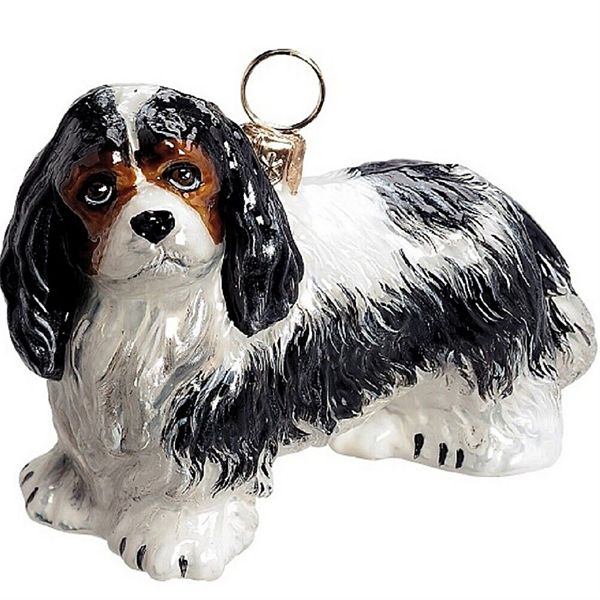 Joy To The World Cavalier King Charles Tri Color Dog Polish Glass Christmas Ornament Decoration Pinnacle Peak Trading Company