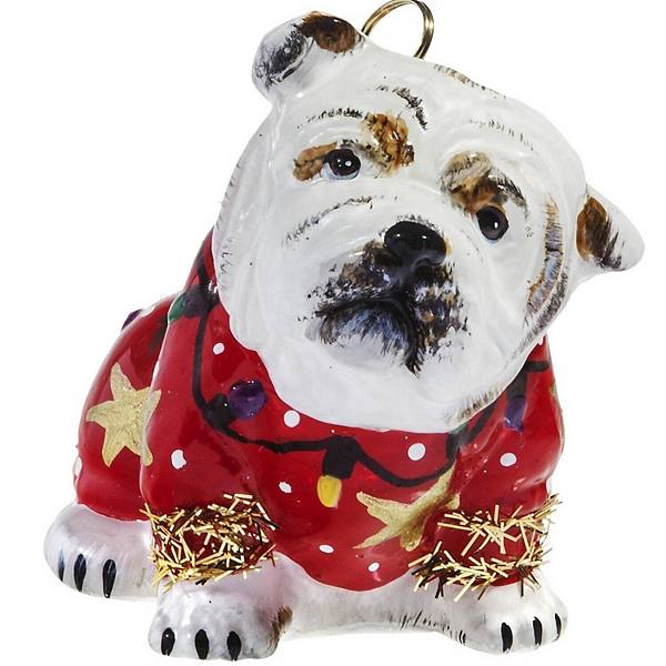 Joy To The World Bulldog In Ugly Christmas Sweater Dog Polish Glass Tree Ornament Pet Decoration Pinnacle Peak Trading Company