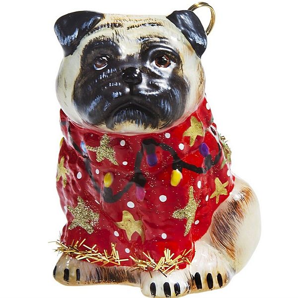 Joy To The World Pug Fawn In Ugly Christmas Sweater Dog Polish Tree Ornament Pet Decoration Pinnacle Peak Trading Company