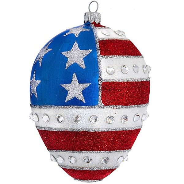 Joy To The World Red White And Blue Jeweled Egg Polish Glass Christmas Ornament Pinnacle Peak Trading Company