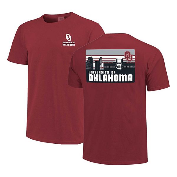 Men's Crimson Oklahoma Sooners Striped Campus Skyline T-Shirt Image One