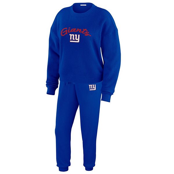 Women's WEAR by Erin Andrews  Cream New York Giants Knitted Tri-Blend Long Sleeve T-Shirt & Pants Lounge Set WEAR by Erin Andrews