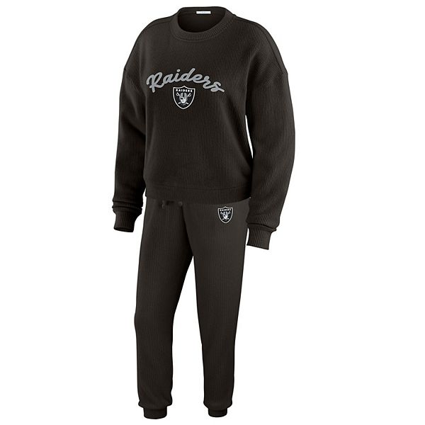 Women's WEAR by Erin Andrews  Cream Las Vegas Raiders Knitted Tri-Blend Long Sleeve T-Shirt & Pants Lounge Set WEAR by Erin Andrews