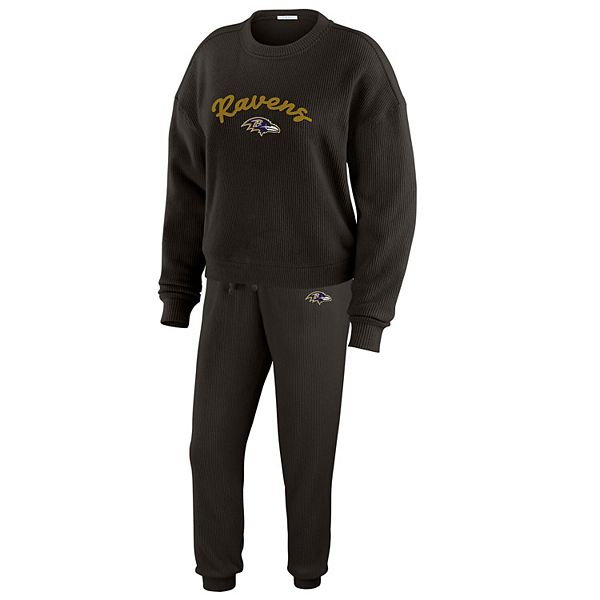 Women's WEAR by Erin Andrews  Cream Baltimore Ravens Knitted Tri-Blend Long Sleeve T-Shirt & Pants Lounge Set WEAR by Erin Andrews