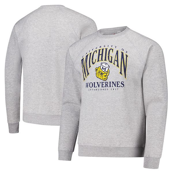 Серое мужское худи League Collegiate Wear Michigan Wolverines с флисовой подкладкой и регланами League Collegiate Wear