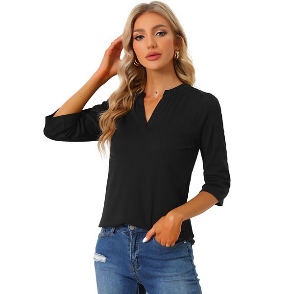 Women's Classic Long Sleeve Solid Color Knit Polo Shirt Allegra K