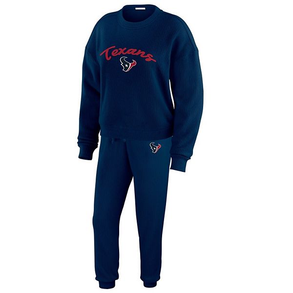 Women's WEAR by Erin Andrews  Cream Houston Texans Knitted Tri-Blend Long Sleeve T-Shirt & Pants Lounge Set WEAR by Erin Andrews