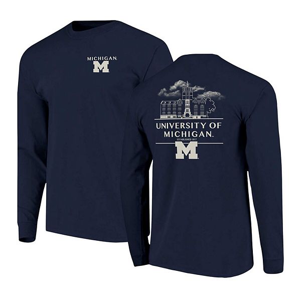 Men's Navy Michigan Wolverines Comfort Colors Campus Nights Long Sleeve T-Shirt Image One