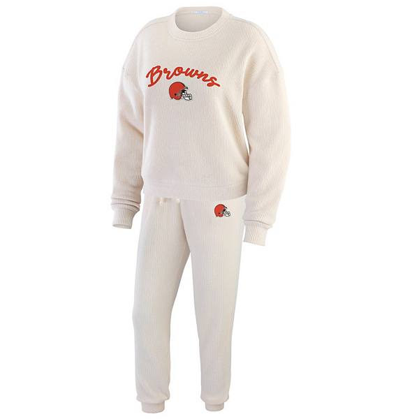 Women's WEAR by Erin Andrews  Cream Cleveland Browns Knitted Tri-Blend Long Sleeve T-Shirt & Pants Lounge Set WEAR by Erin Andrews