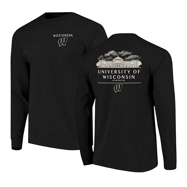 Men's Black Wisconsin Badgers Comfort Colors Campus Nights Long Sleeve T-Shirt Image One