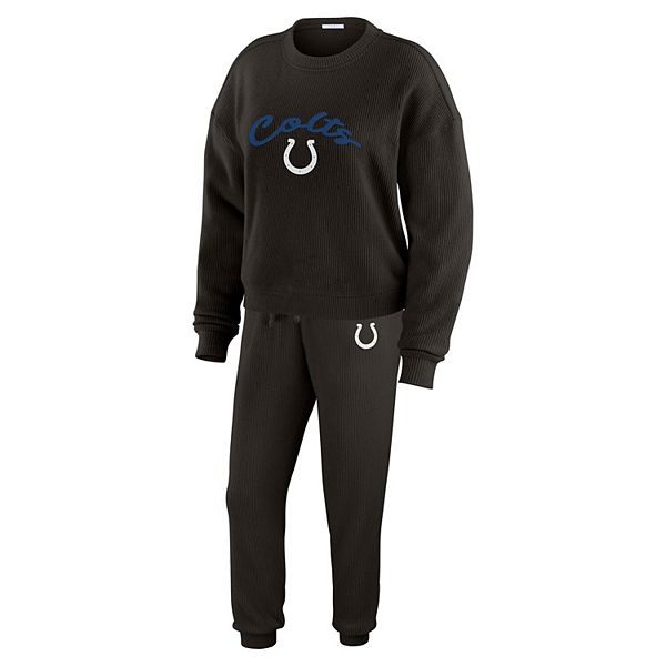 Women's WEAR by Erin Andrews  Cream Indianapolis Colts Plus Size Knitted Tri-Blend Long Sleeve T-Shirt & Pants Lounge Set WEAR by Erin Andrews