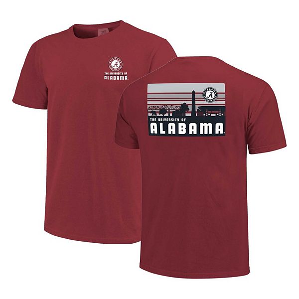 Men's Crimson Alabama Crimson Tide Striped Campus Skyline T-Shirt Image One