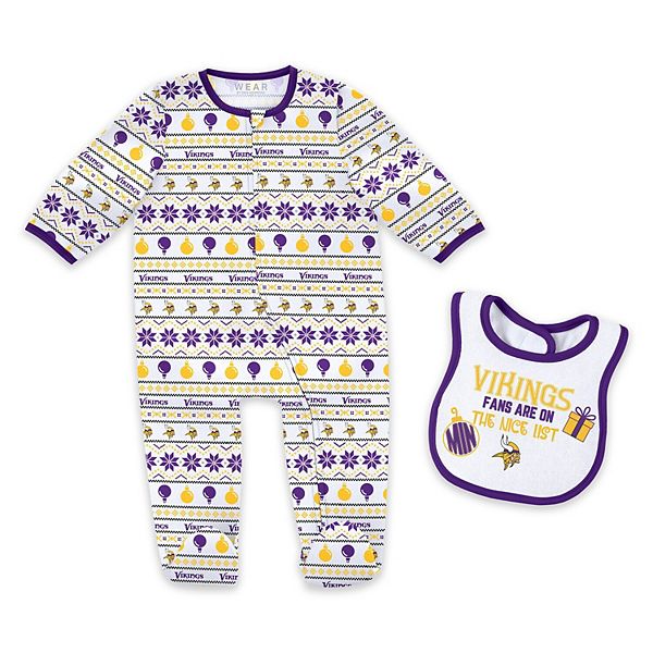 Newborn & Infant WEAR by Erin Andrews Minnesota Vikings Allover Print Full-Zip Sleeper & Bib Set WEAR by Erin Andrews