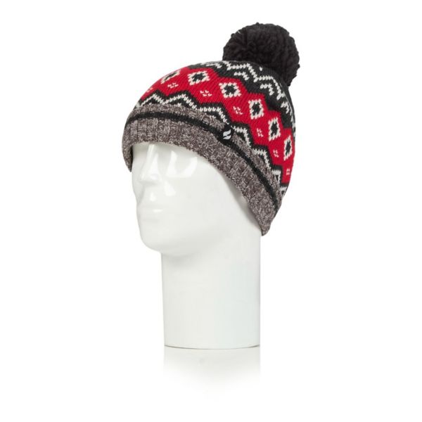 Men's Heat Holders Heatweaver Lined Pattern Hat with Pom Pom Heat Holders