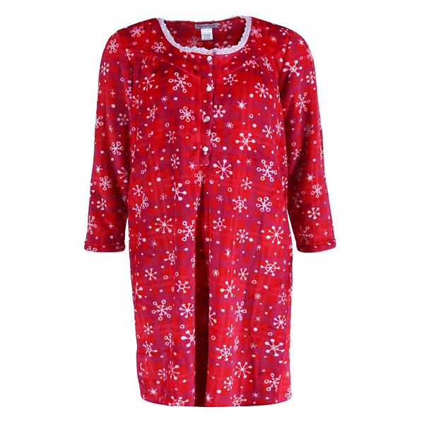 Women's Plush Red Snowflake Plaid Sleep Gown Elegant Emily