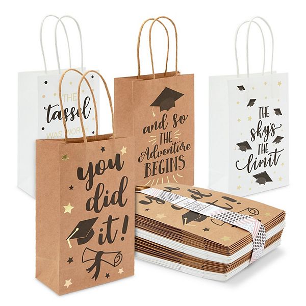 2023 Graduation Party Gift Bags With Handles, 4 Designs (9 X 5.3 X 3.15 In, 24x) Sparkle and Bash