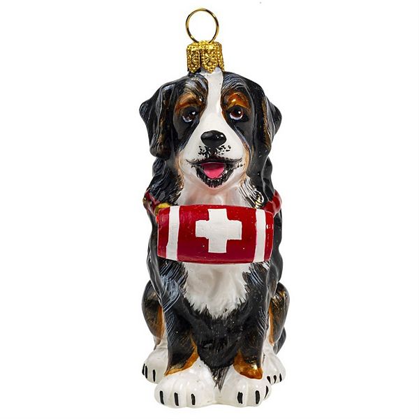 Joy To The World Bernese Mountain Dog With Cross Barrel Polish Glass Ornament Pinnacle Peak Trading Company