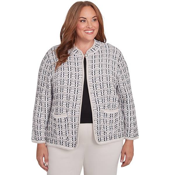 Plus Size Alfred Dunner Textured Collared Knit Jacket Alfred Dunner