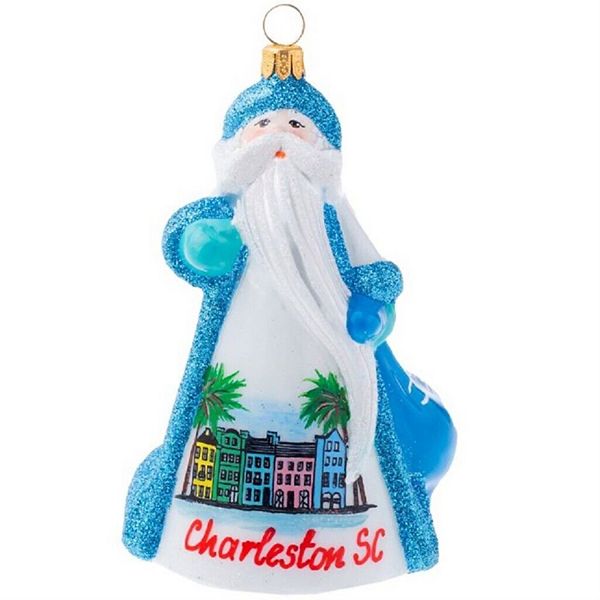 Joy To The World Glitterazzi Charleston Santa Polish Glass Christmas Ornament Pinnacle Peak Trading Company