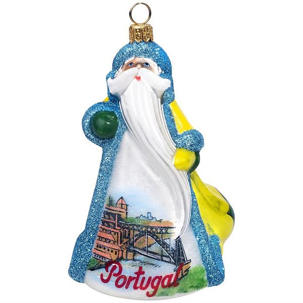 Joy To The World Glitterazzi Portugal Santa Polish Glass Christmas Ornament Pinnacle Peak Trading Company