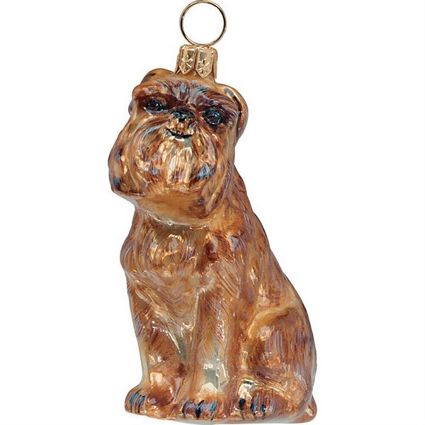 Joy To The World Brussels Griffon Sitting Dog Blown Glass Polish Christmas Ornament Pinnacle Peak Trading Company