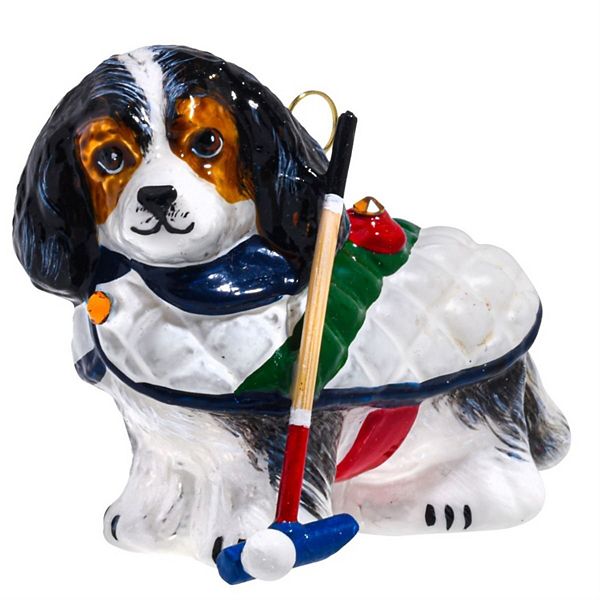 Joy To The World Tri Color Cavalier King Charles In Jacket Polo Mallet Ornament Pinnacle Peak Trading Company