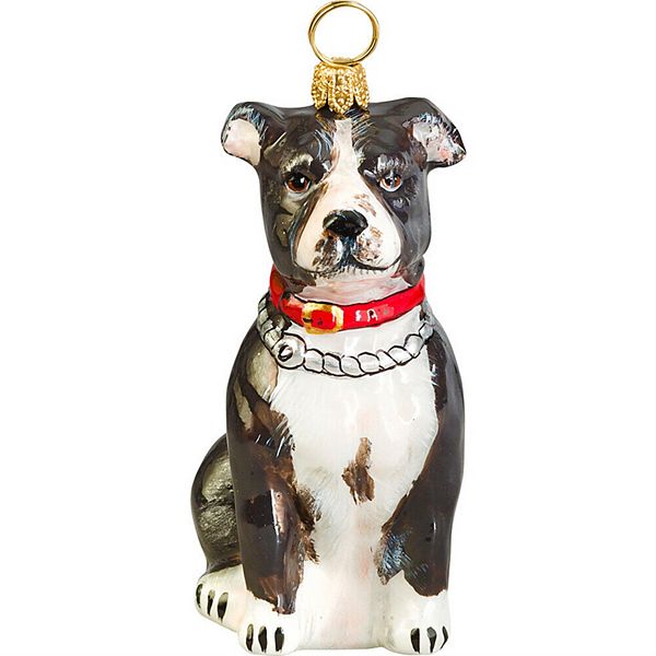 Joy To The World American Staffordshire Terrier Black And White Glass Polish Christmas Ornament Pinnacle Peak Trading Company