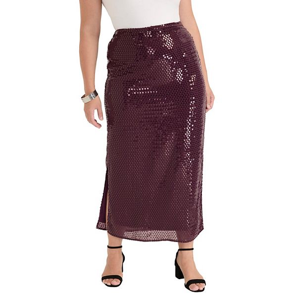 June + Vie Women's Plus Size Sequined Midi Skirt June+Vie