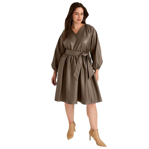 June + Vie Women's Plus Size Faux Leather Dress June+Vie