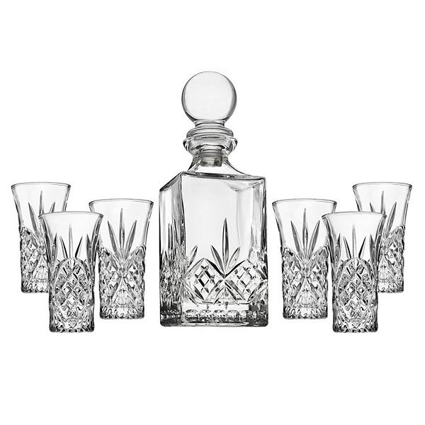 Godinger Silver Dublin Crystal 7 Piece Spirits Decanter & Shot Glass Set Godinger Silver