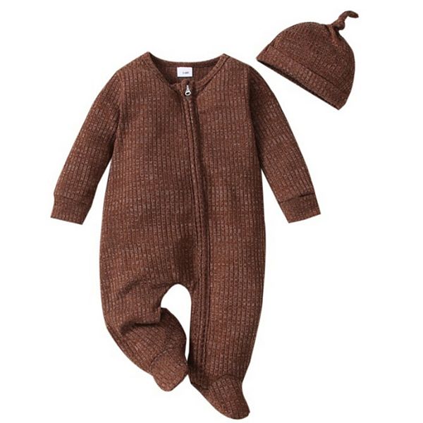 Baby Cocoa Knit Zipper Footie with Hat Laurenza's