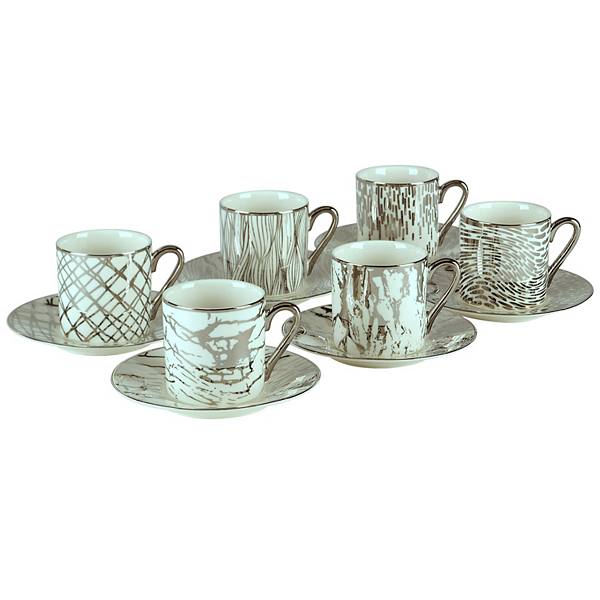 Certified International Matrix Silver 6-Piece Espresso Cup & Saucer Set Certified International