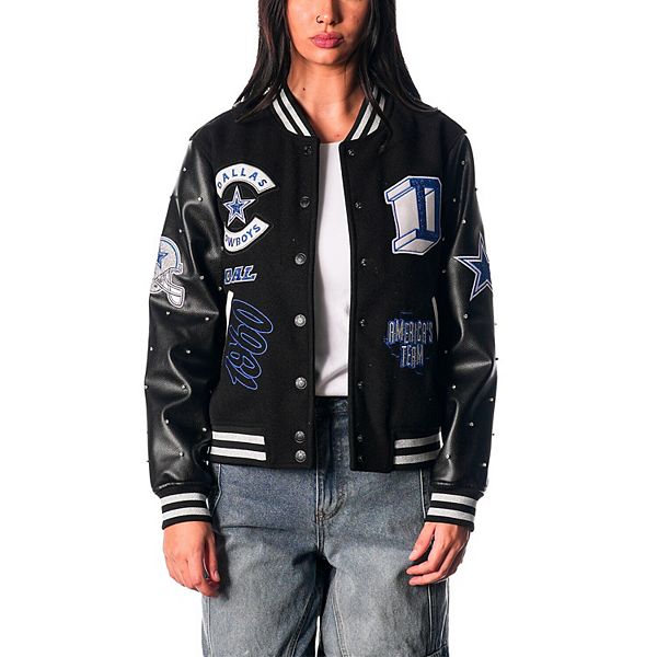 Women's The Wild Collective Black Dallas Cowboys Varsity Full-Snap Sparkle Jacket The Wild Collective