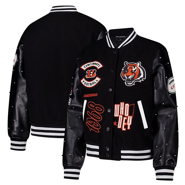 Women's The Wild Collective Black Cincinnati Bengals Varsity Full-Snap Sparkle Jacket The Wild Collective