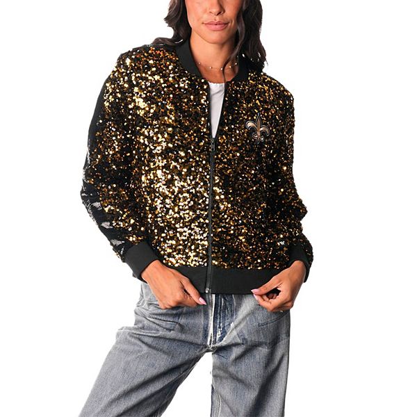 Women's The Wild Collective  Gold New Orleans Saints Sequin Full-Zip Bomber Jacket The Wild Collective