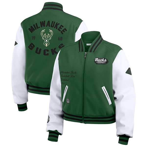 Женская джинсовая куртка с вышивкой Milwaukee Bucks от WEAR by Erin Andrews, короткий крой, полная застёжка-молния WEAR by Erin Andrews