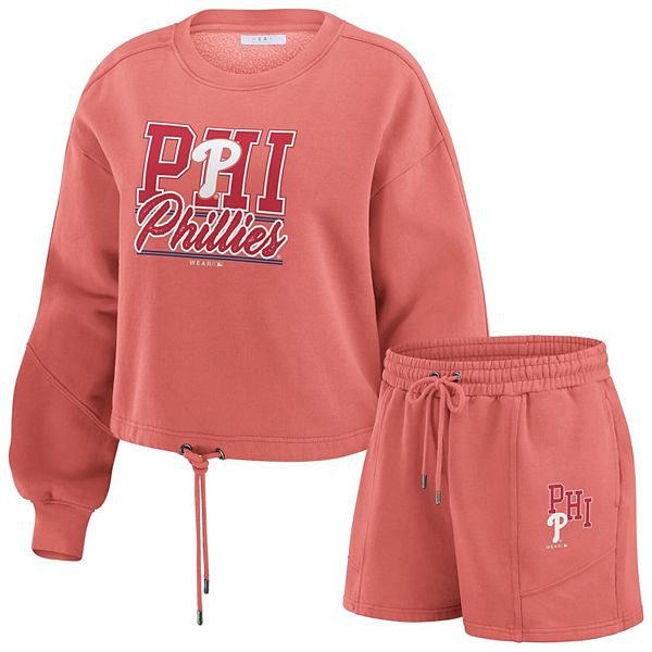 Women's WEAR by Erin Andrews  Red Philadelphia Phillies Washed Fleece Sweatshirt & Shorts Lounge Set WEAR by Erin Andrews