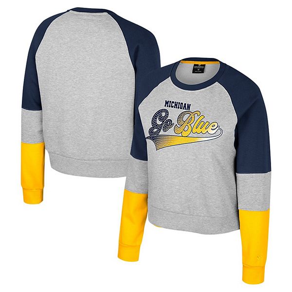 Girls Youth Colosseum Heather Gray Michigan Wolverines Katinka Rhinestone Pullover Sweatshirt Colosseum