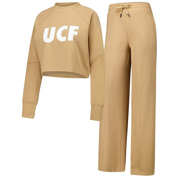 Women's Tan UCF Knights Raglan Cropped Sweatshirt & Sweatpants Set Kadyluxe