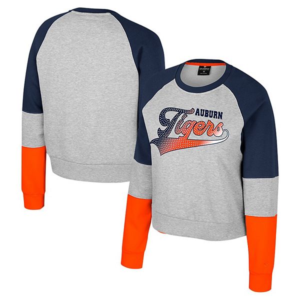 Girls Youth Colosseum Heather Gray Auburn Tigers Katinka Rhinestone Pullover Sweatshirt Colosseum