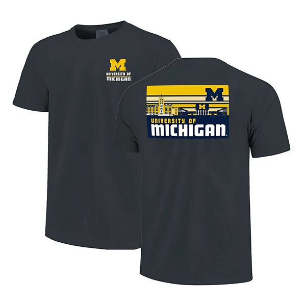 Men's Navy Michigan Wolverines Striped Campus Skyline T-Shirt Image One