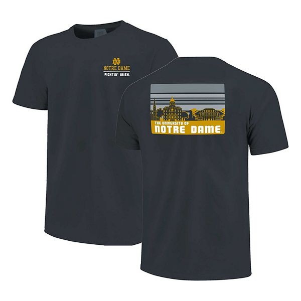 Men's Navy Notre Dame Fighting Irish Striped Campus Skyline T-Shirt Image One