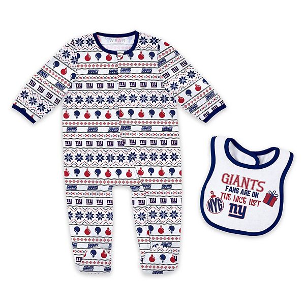 Newborn & Infant WEAR by Erin Andrews New York Giants Allover Print Full-Zip Sleeper & Bib Set WEAR by Erin Andrews