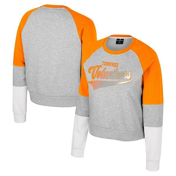 Girls Youth Colosseum Heather Gray Tennessee Volunteers Katinka Rhinestone Pullover Sweatshirt Colosseum